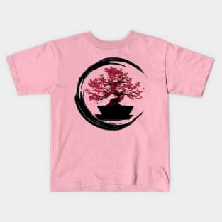 moyogi cherry blossom bonsai - Sumi inspired enso circle bonsai tree Kids T-Shirt